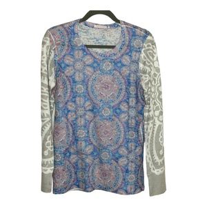 Sundance Before + Again Waffle Knit Long Sleeve T Shirt Size M Blue Pink Gray